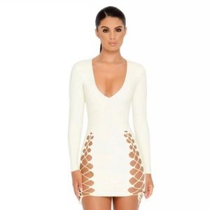 Oh Polly Tied White Suede Lace Up Dress